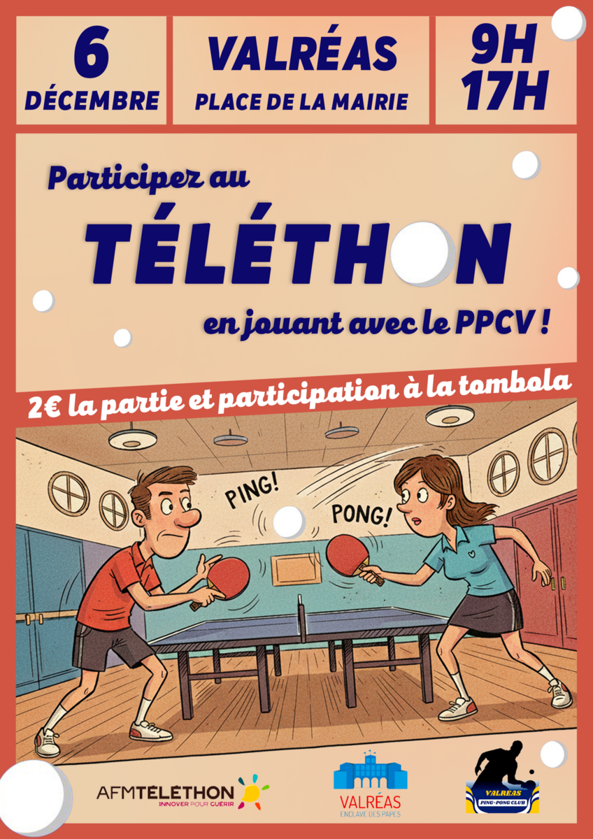 🏓 Téléthon 2025 : participation du Ping Pong Club de Vlaréas 🏓