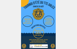 Tournoi TTC Arles - inscriptions jusqu'au 27/08/2021